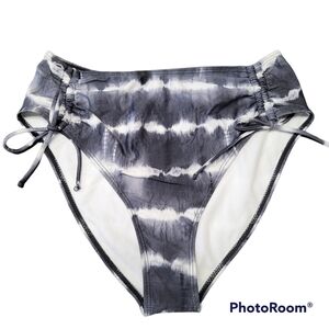 California Waves Black And White Tie Dye Side Cinched High Waisted Bikini Bottom
